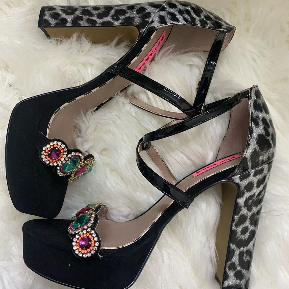 Betsey johnson embellished leopard platform heels